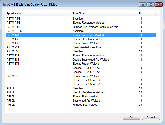 Joint Factors ASME B31.8