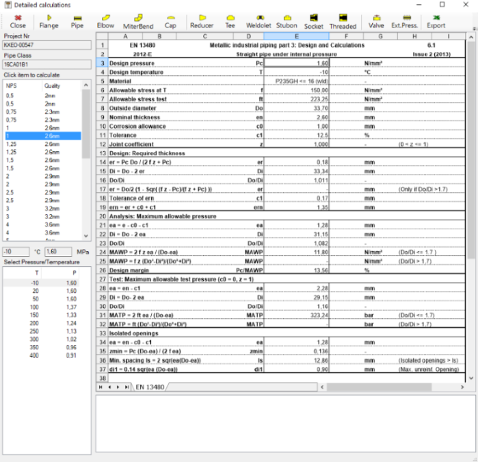 Detailed Calculation Pipe